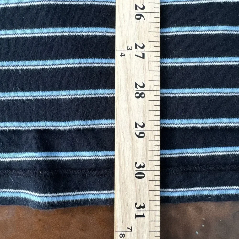 VTG Ralph Lauren Polo Men L Blue Striped Black Trim Soft Cotton Pony Golf Shirt